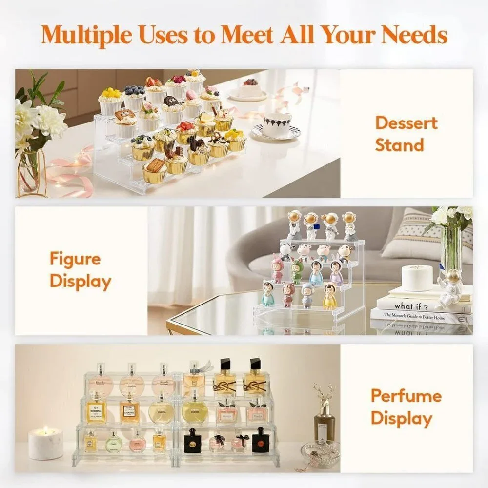 4 Tier Clear Display Risers Stand, Plastic Organizers for Figures - 9inch_2 pack